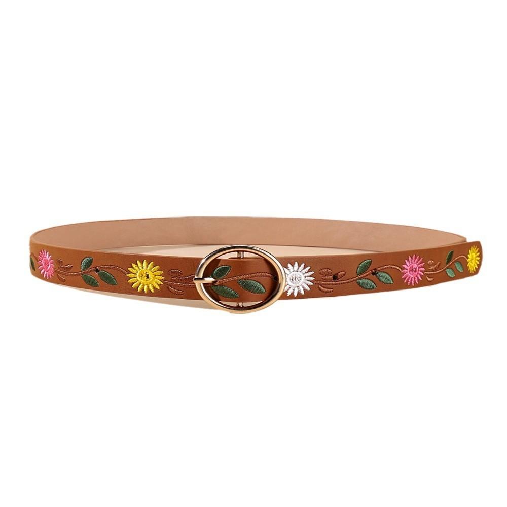 

Versatile And Stylish Pu Leather Belt For Women With Embroidered Floral Pattern