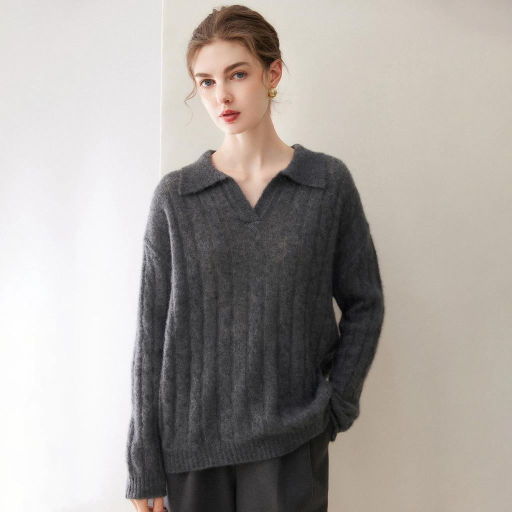 Kangbaolaisi Women's Cashmere Cable Knit Sweater - High-Quality, Versatile, Casual Base Layer