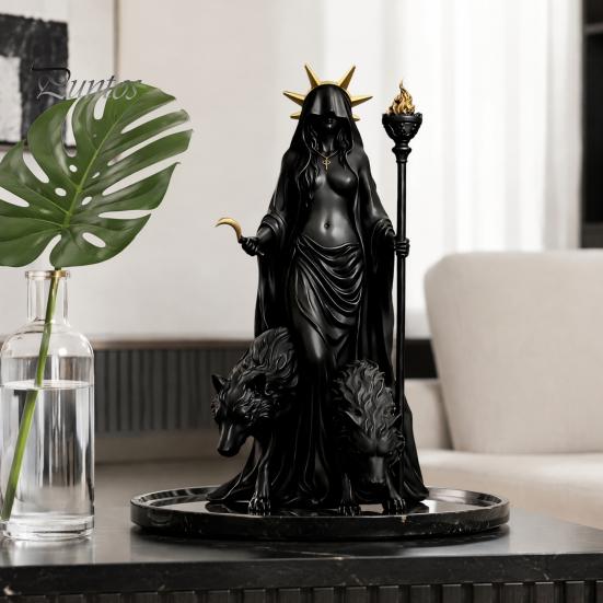 Mythologie Sammlerstücke zum Ausstellen Hekate Griechische Göttin Statue mit Magischen Hunden, Fantasy Thema Geschenk Liebhaber Harz Skulptur, Mythologisch