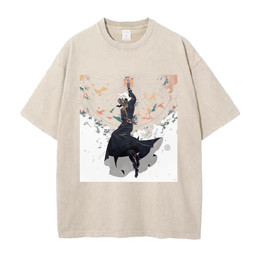 

Hot Anime JoJos Bizarre Adventure Pucci Enrico Graphic Tee Men Washed Cotton Tshirt Casual Tshirt Harajuku Vintage T Shirt S