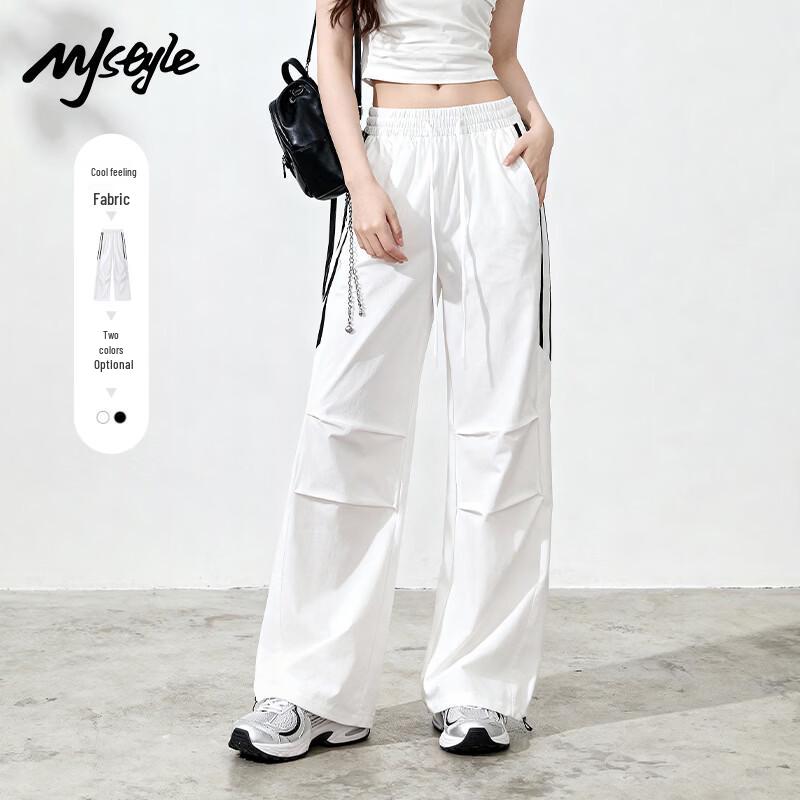MJ STYLE Women s Casual Straight Parachute Pants M