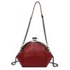 Solid Color Kiss Lock Handbag Chain Strap Large Capacity PU Leather Crossbody Bag Short Handle Clip Closure Clutch Shoulder Bag