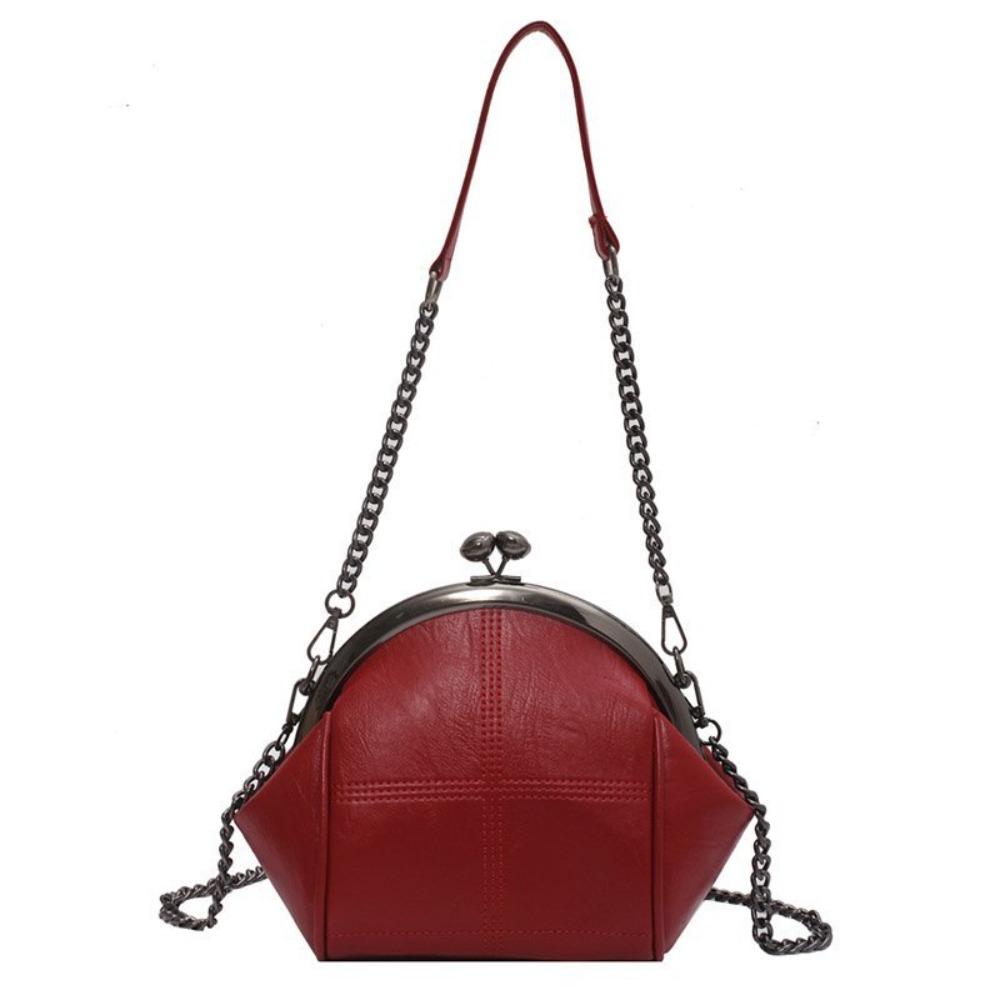 

Chain Strap Kiss Lock Handbag Solid Color Clutch Shoulder Bag Retro PU Leather Crossbody Bag Daily красный