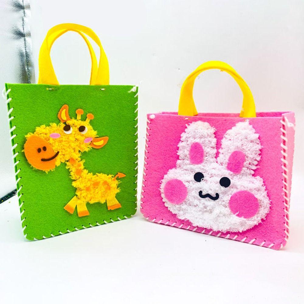 Cartoon DIY Felt Animal Bag Soft Yarn Needle Embroidery Kit Educational Craft Kits  Children