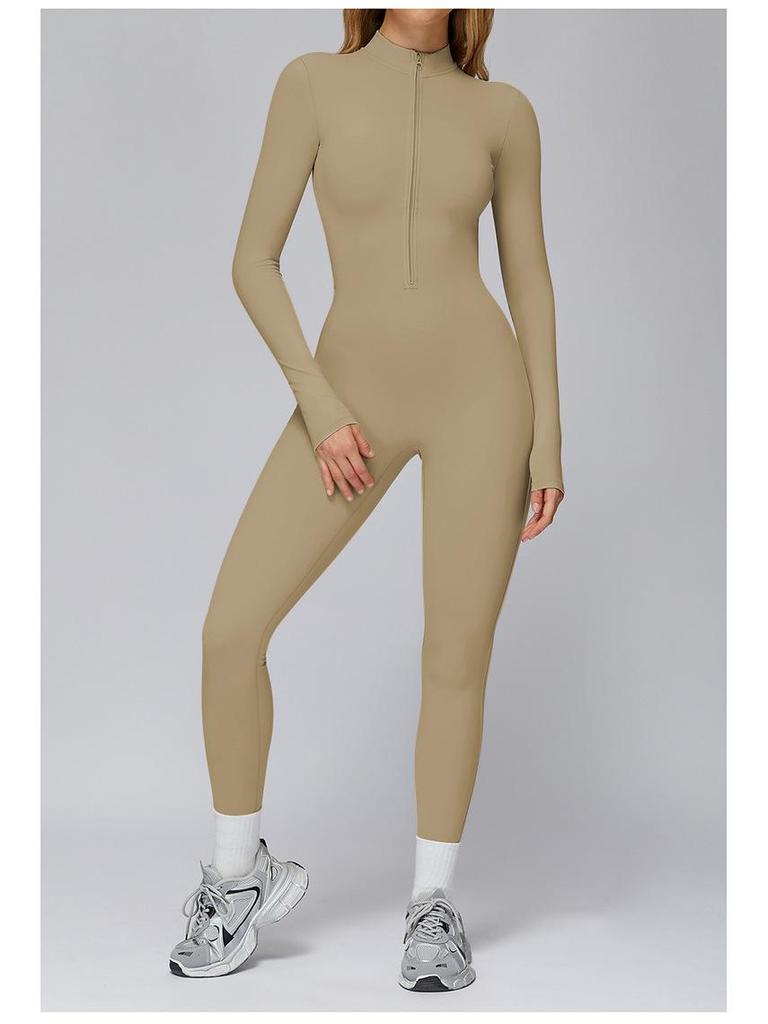 Plush Zipper Jumpsuit - Warm, Slimming, Long Sleeve Sportswear for Winter & Autumn