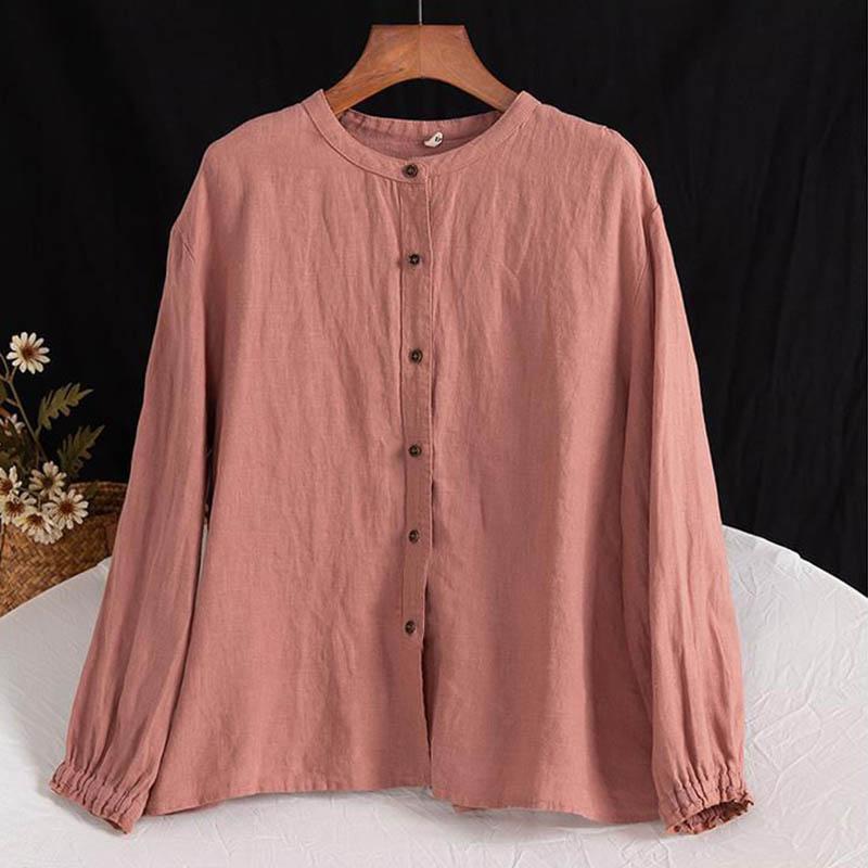 

Женская рубашка с круглым вырезом, свободный топ, однорядная пряжка с манжетами, хлопковая льняная рубашка, тонкое повседневное пальто, Харадзюку, литературное и художественное ретро, ​​весна-осень M