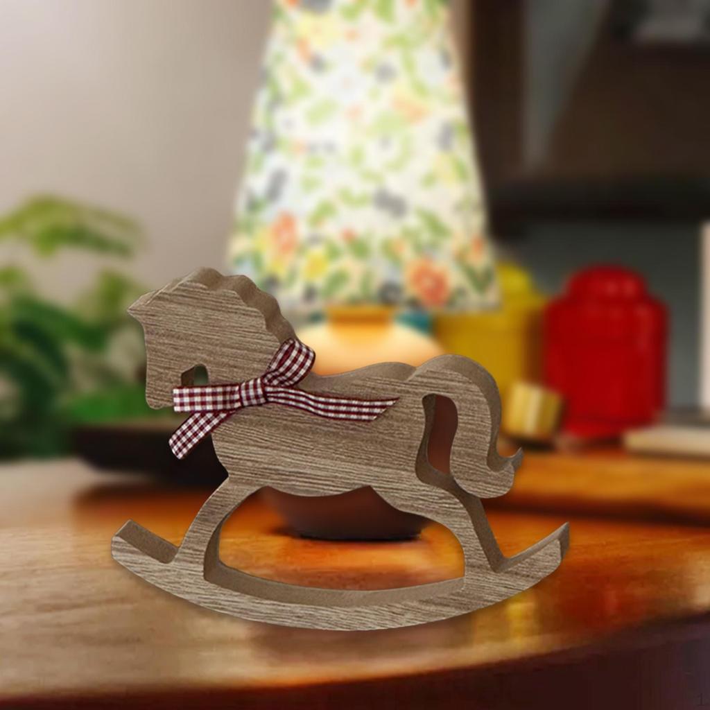 Rocking Horse Ornament Carved Wooden Figurine Housewarming Table Centerpiece Office Retro
