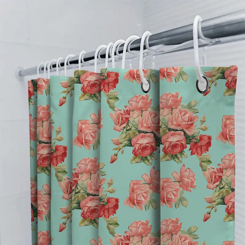 Bright Floral Shower Curtain Decor Bathroom Accessories Waterproof Polyester Fabric Modern Print Design Bathroom Supplies