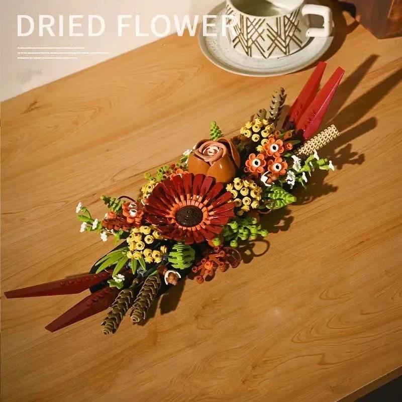 Kreativa 8 buketter av eviga blommor, rosor, orkidéer, suckulenter, byggklossar, bonsai-leksaker, presenter till flickor och barn