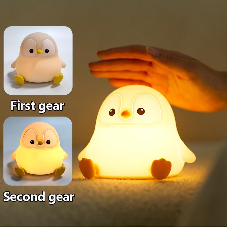 Silicone Penguin Night Light Cute Animal Nightlight Touch Bedside Sleep Lamp Timing Function USB Rechargeable Gifts