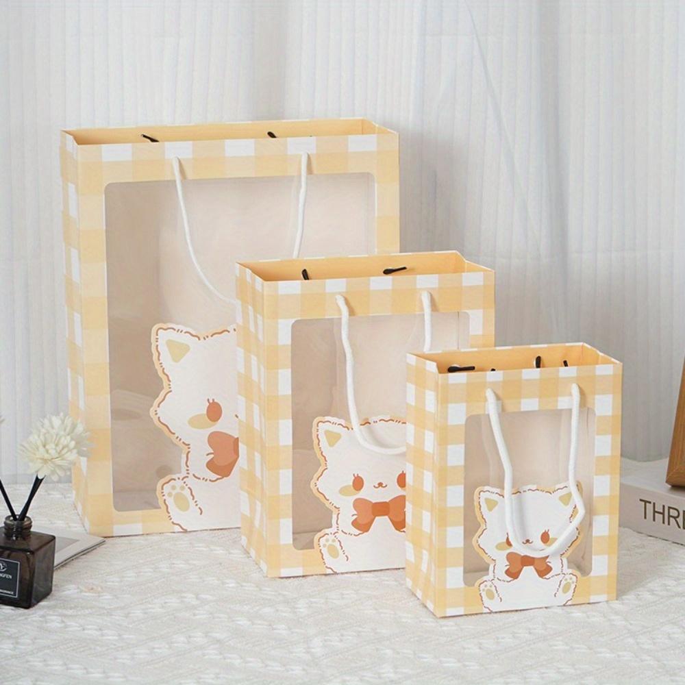 6pcs Kraft Paper Gift Bags with Clear Window Cartoon Treat Bags Handbags Souvenir Packaging Bags Flowers Gift Bag Gift Wrap Bag for Wedding Party