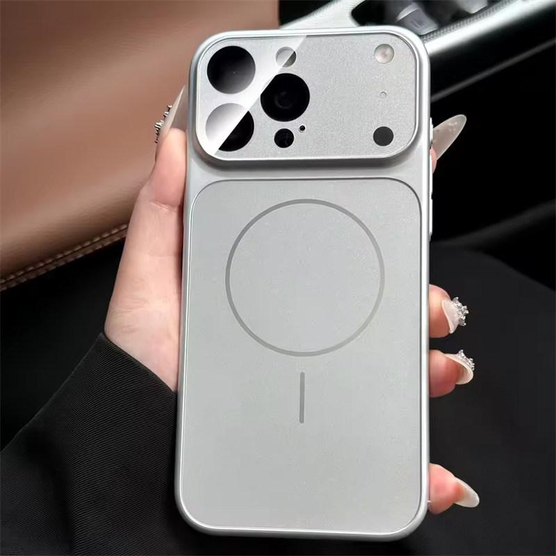 

Офіційний AG Nano Matte Glass Case для iPhone 17 Air 16 15 14 13 Pro Max 17promax Для бездротової зарядки Magsafe Магнітна тверда кришка iPhone 14 Pro Max срібний