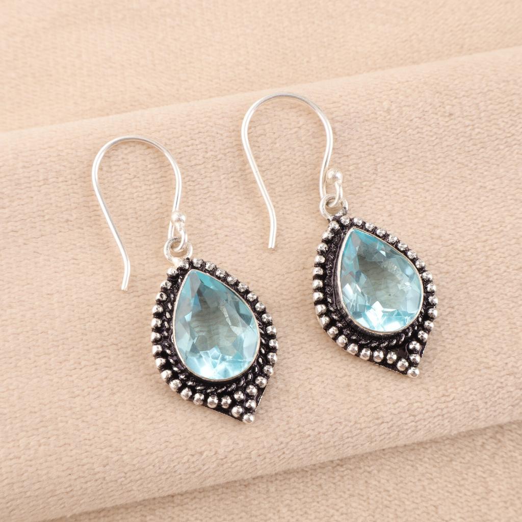 Beautiful Sky Blue Topaz Gemstone 925 Sterling Silver Handmade  Earrings Jewelry EE-164-2