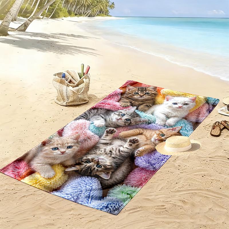 Telo da Spiaggia con Stampa di Gatti Carini, Grande Morbido Asciugatura Rapida per Spiaggia Campeggio Nuoto