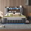 Upholstery Bed 160x200 Cm, Multifunctional Bed with LED Light, USB Socket, Drawers, Solid Iron Bed Frame, Youth Bed, Adult Bed, Double Bed, Synthetic