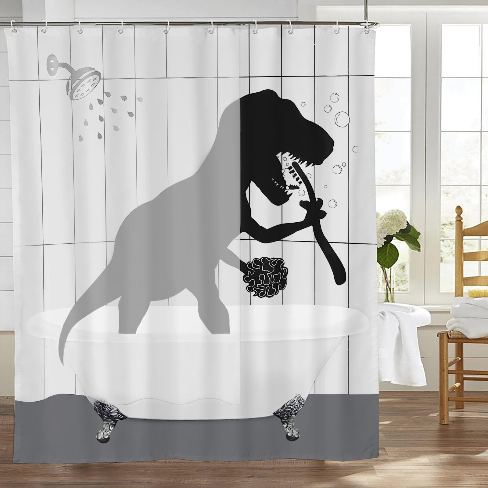 

Funny Lovely Dinosaur Elephant Shower Curtain Cute Animal Take Bath Waterproof Fabric Bathroom Curtain With Hooks Home Decor W60H190(CM)-1 Pcs