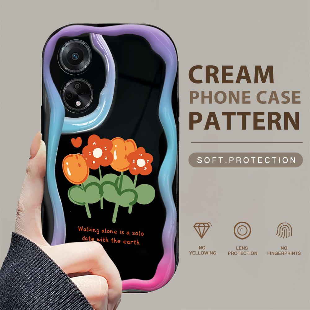Cute Cartoon Pattern Cream Texture Casing Wavy Edge Soft Silicone Cover Phone Case for OPPO Reno Realme