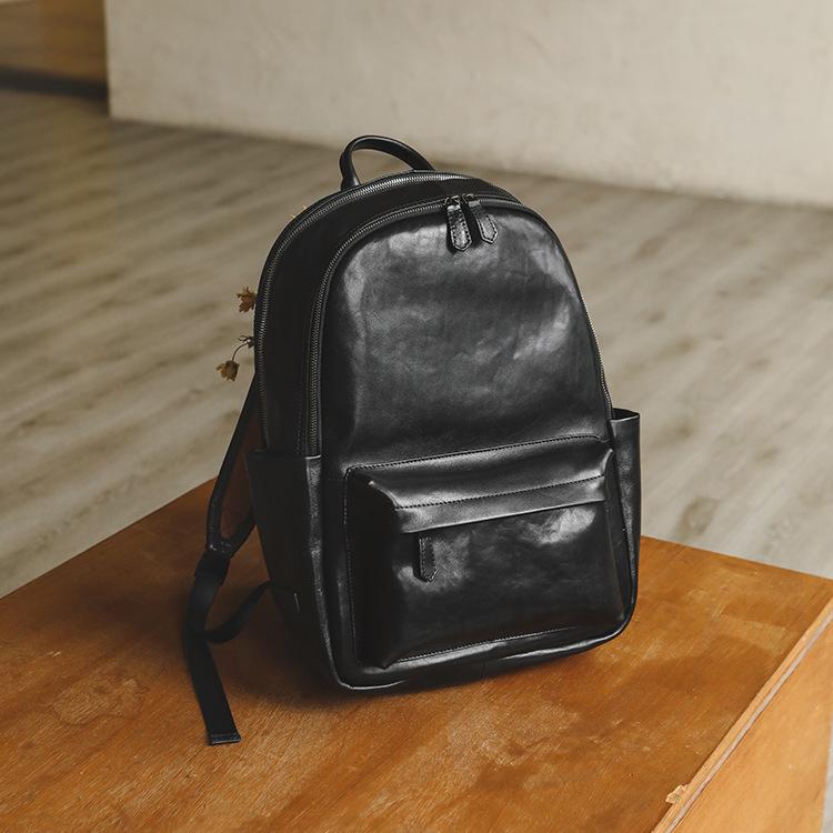 

Новый рюкзак из мягкой кожи большой вместимости унисекс из первого слоя коровьей кожи, компьютерный рюкзак для поездок на работу и путешествий чёрный