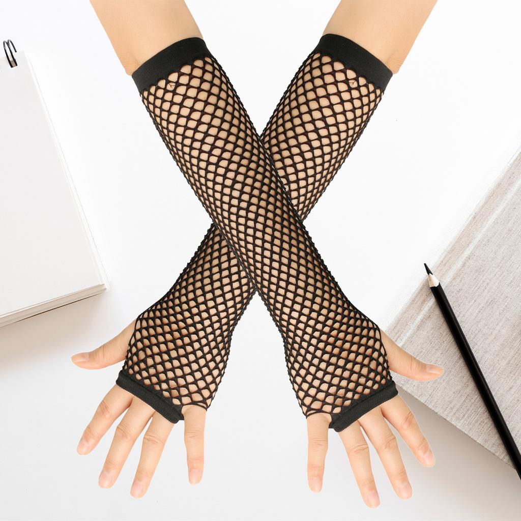 Long Fishnet Gloves, Sexy Stretch Gloves For Nightclubs, Punk Gloves, European And American Openwork Mesh Gloves