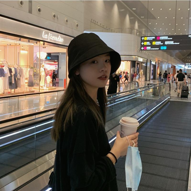Black Suede Fisherman Hat for Women In Autumn and Winter Korean Style Japanese Trendy Face Showing Small Bucket Hat