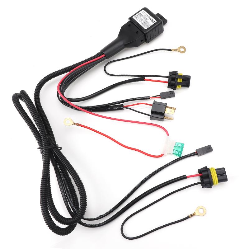 2sets Car 1 Lead 2 Lamp H4 HID Bi-LED Relay Harness Wire High Low Projector Lens Cables Headlight Control Connector Wires 12V