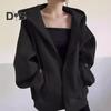 Autumn Spring Women Coat Hooded Drawstring Long Sleeves Pockets Zip-up Elastic Cuff Hem Loose Sport Hoodie Casual Daily Wear Jacket