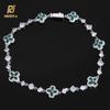 NUOYA Fashion Jewelry Green Four-Leaf Clover Chain Bracelet Flower Design Setting Bling Zircon Fine Chain Bracelet for Women