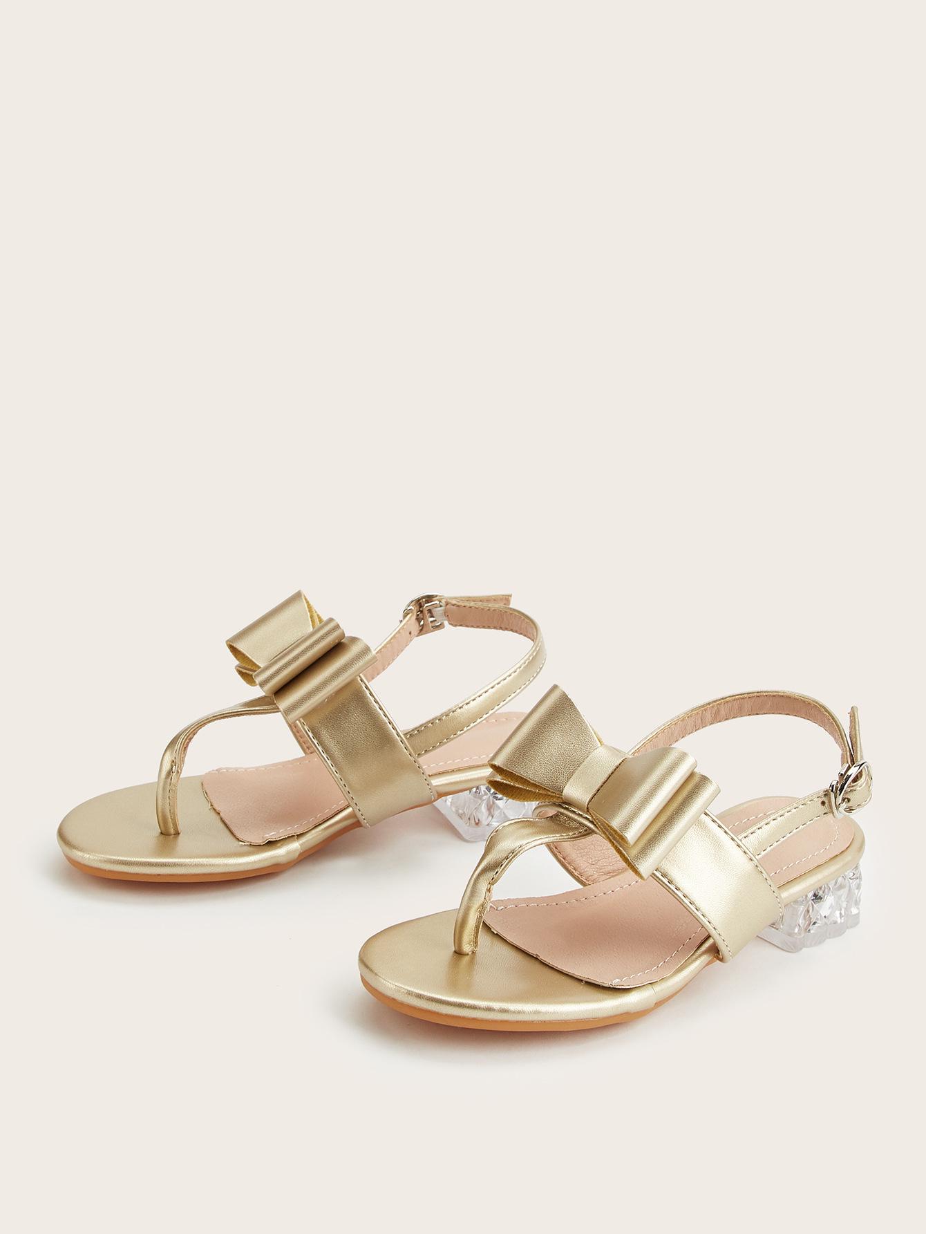 Girls 2026 Spring Bow Heeled Sandals and Flip-Flops 27 золотой