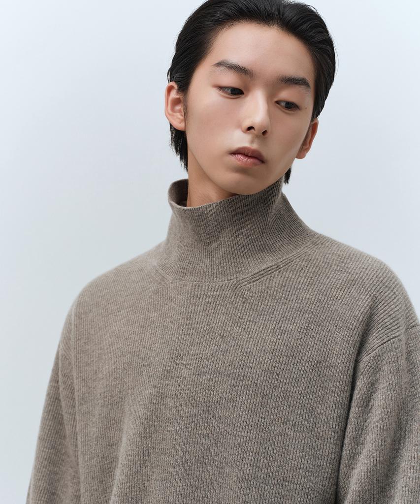 MUSINSA STANDARD [Victoria Wool] Minimal Ribbed Turtleneck Knit [Taupe]