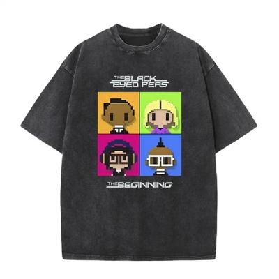 2025 American Retro Washed Old Heavy Cotton Solid Color Short-sleeved Shirt Summer Loose Top Tide Washed T-shirt Black Eyed Peas