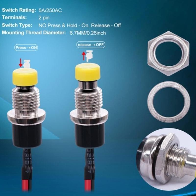 12Pcs Push Button Switches with Prewired Design 7mm Diameter 220V 3A Touch Sensitive for Relays and Industrial Control