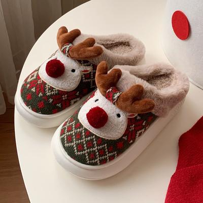 Mode 2025 Neue Weihnachts-Baumwollpantoffeln für Damen Niedliche Cartoon-Hirsch Anti-Rutsch Mädchen Indoor Zuhause Boden Schuhe Mode Party Pantoletten
