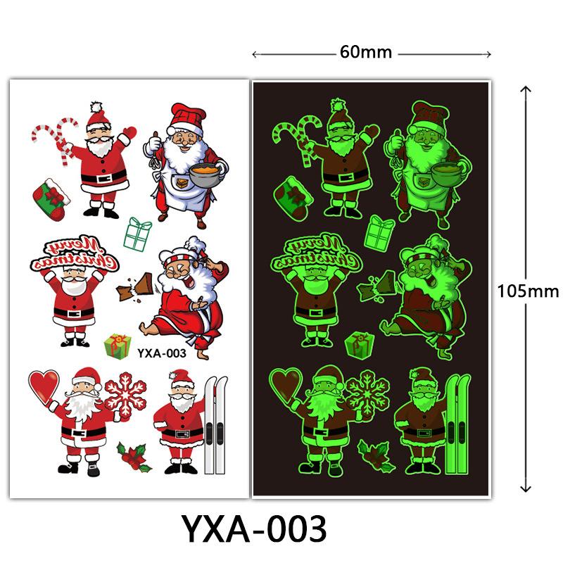 Christmas Luminous Tattoo Sticker Glowing Waterproof Sweat Cute Cartoon Holiday Party Temporary Sticker