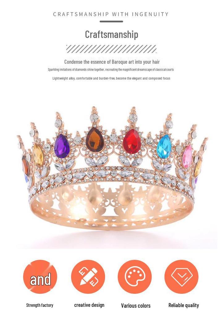 Elegant Baroque Wedding Crown for Women - Luxurious Full Circle Queen Headdress