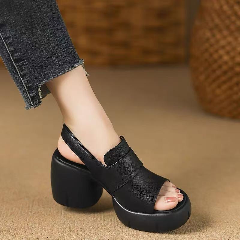 Fashion Open Toe Platform Block Heel Sandals Women's 2025 Summer New Comfortable and Versatile Platform One Buckle High Heels
