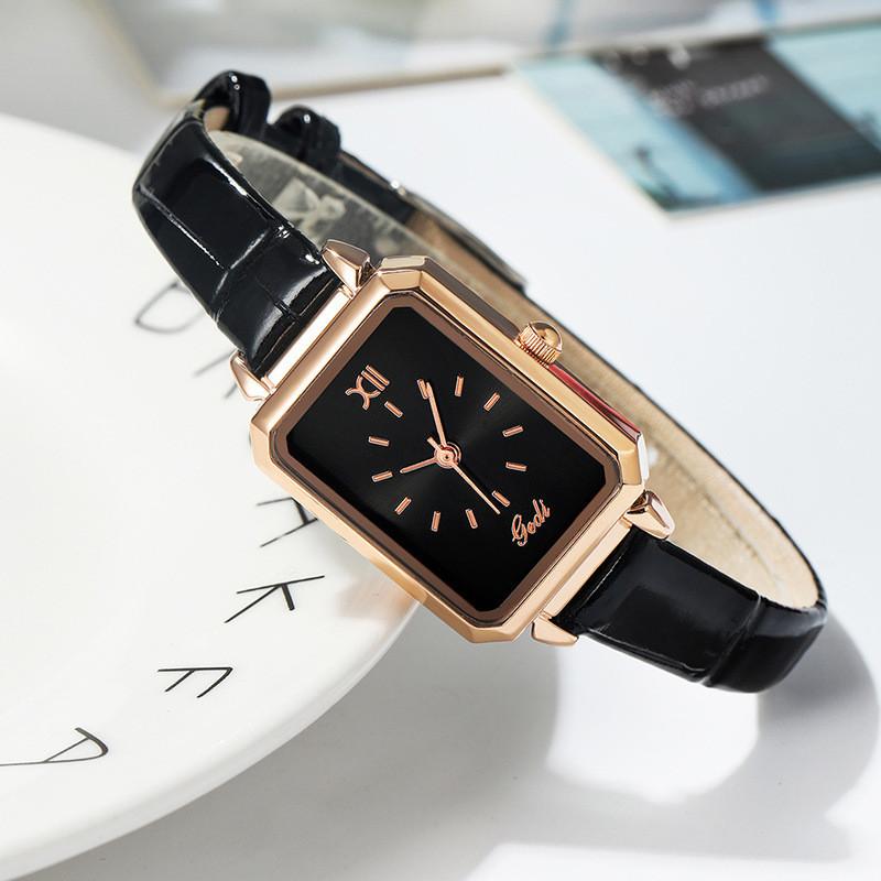 

Женские минималистичные кварцевые часы Gedi с кожаным ремешком и водозащитой для элегантного офисного стиля чёрный