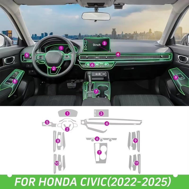 For Honda 11th Civic Hybrid Version -2025 Tpu Film Car Interior Sticker Dashboard Screen Protection Film Car Transparent