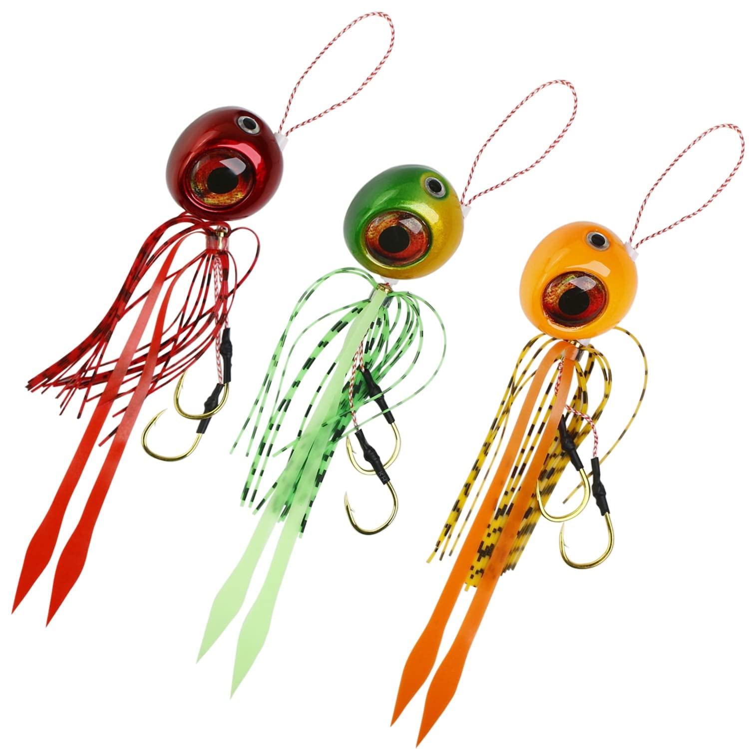 

SEA STAR Realistic 3D Fisheye Tail Rubber Tie Head Set (3 Colors) - Free-Moving, 80g, 100g, 120g, Red Sea Bream B (120g Tie)