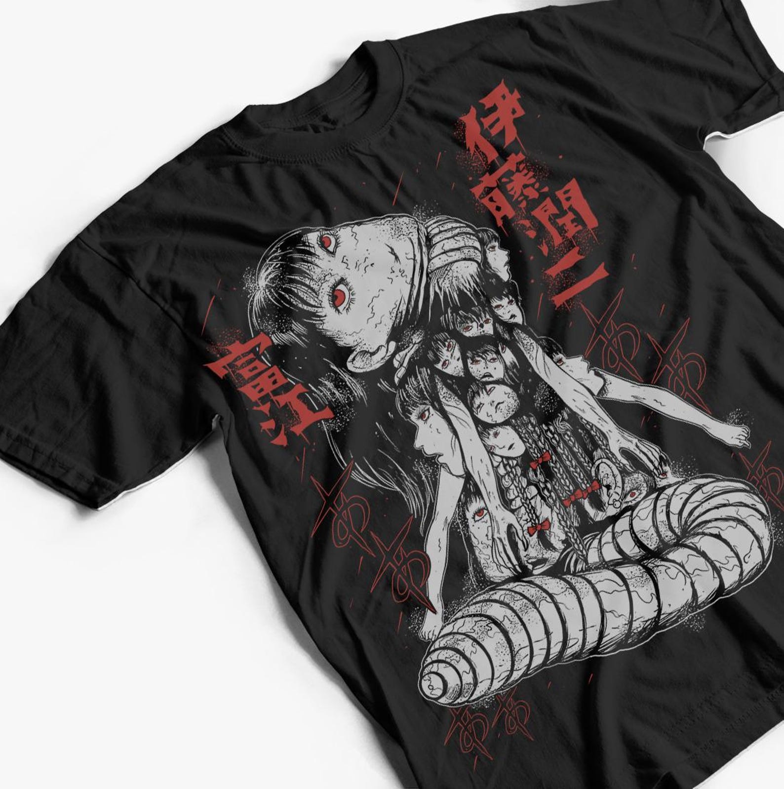 Unisex Horror Manga Creepy Girl T-Shirt, Dark Anime Gothic T-Shirt, Manga Gothic T-Shirt Inactive Japanese Anime Manga Shirt, Graphic S