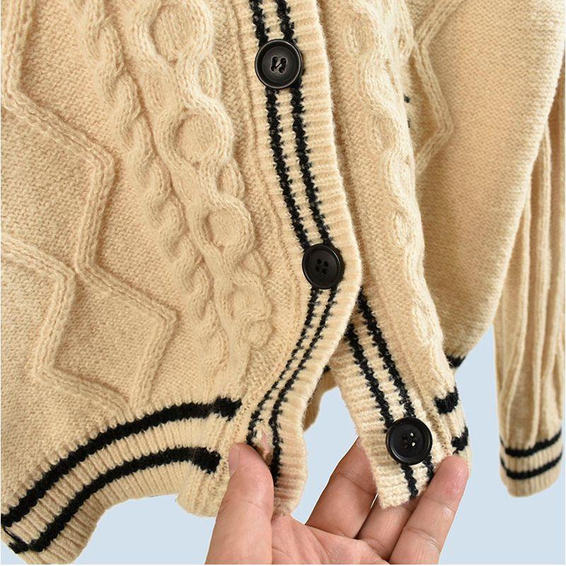 Retro College Style V-neck Sweater Coat Long Sleeves Loose Embroider Knitting Tops 2025 Fall and Winter Girls' Clothing