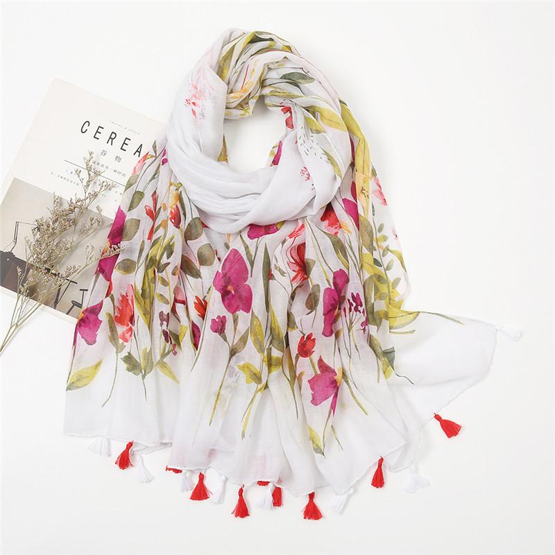 New Fashion Luxury Brand Bohemian Floral Tassel Viscose Shawl Scarf Lady High Quality Wrap Pashmina Stole Muslim Hijab 180*90Cm