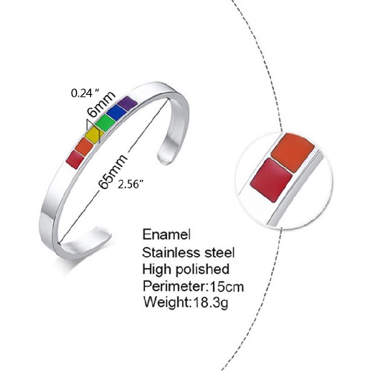LGBTQ Cuff Bangle Bracelets Stainless Steel Rainbow Lovers Bracelets for Unisex