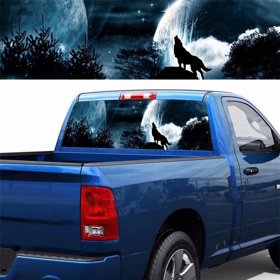 

18 x58 Car Rear Window Sticker Wolf Howling To The Moon Galaxy Style Universal