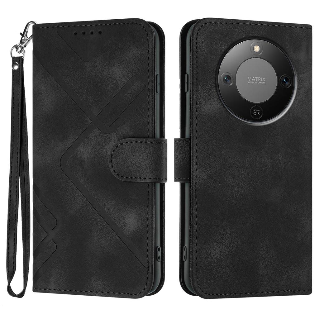 For Honor Magic8 Lite 5G/X9d 5G/X70 5G Wallet Case Line Imprinted PU Leather Phone Cover with Strap