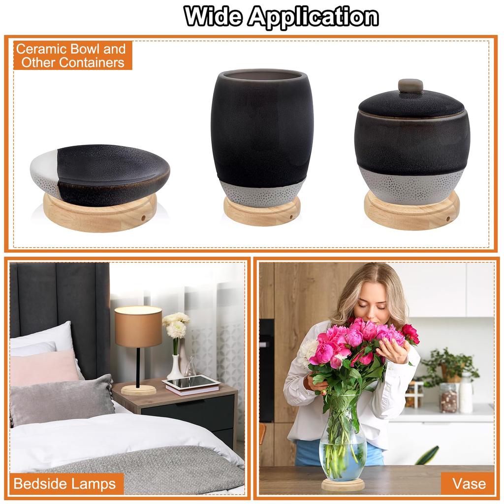 PATIKIL 8.5" x 1.3" Wooden Lamp Base, 2 Pieces, Round Solid Wood Base, Wooden Desk Lamp Display Stand, Bedroom Bedside Table Lamp Replacement DIY