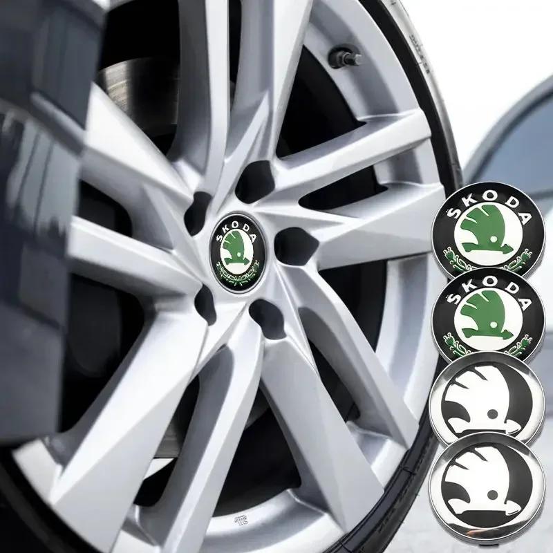 HLLQ9 4pcs 56mm Car Emblem Wheel Hub Caps Center Cover Sticker Decoration For Skoda Octavia Superb Rapid Kodiaq Karoq Fabia Roomster