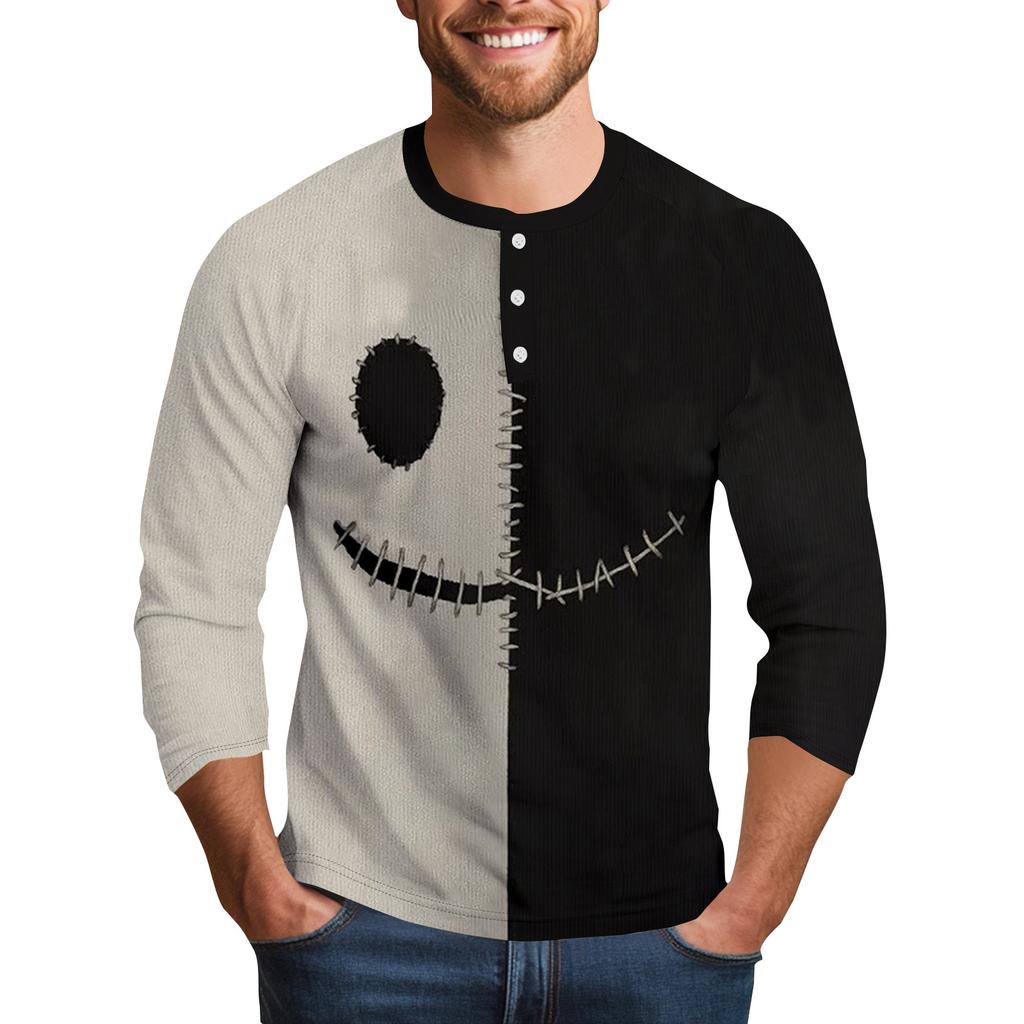 Men's Halloween Printed  Collar Three-Quarter Sleeve