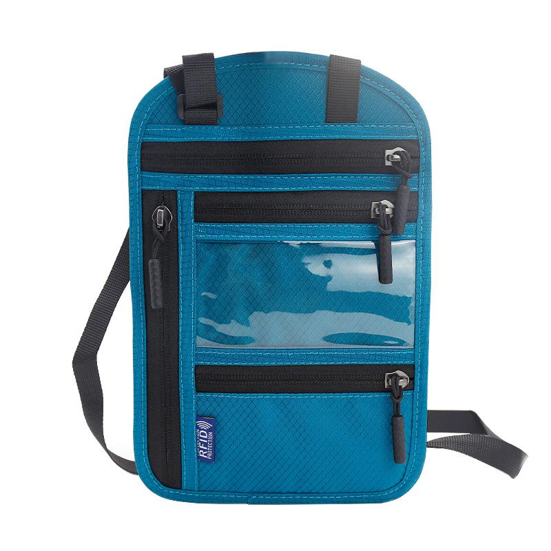 

RFID Anti-theft Passport and Card Holder: Multi-functional, Large Capacity, Neck-Hanging Travel Bag озеро синий