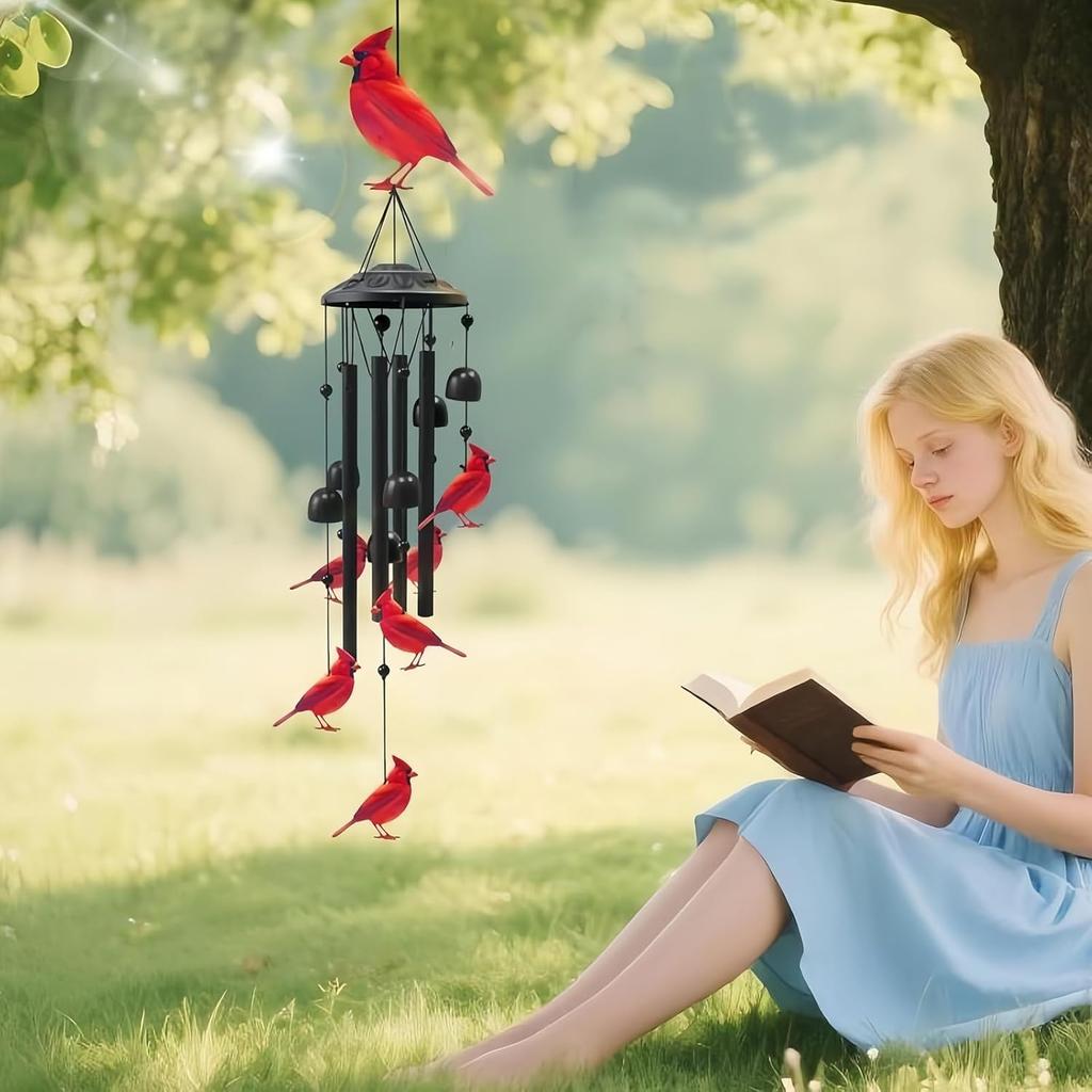 Cardinal Wind Chimes Outdoor Metal Red Bird Wind Chimes for Outside/Indoors Home Lawn Porch Patio Garden Decor Yard Decoration