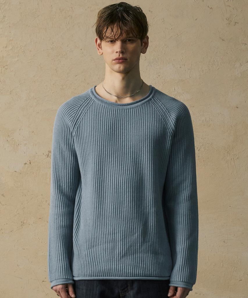 WEST GRAND BOULEVARD French Oversized Raglan Ribbed Cotton Knit Baby Blue